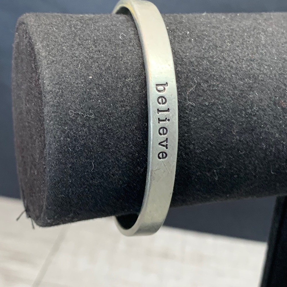 Believe Stamped Pewter Cuff Bracelet Inspirational Minimalist Jewelry 5513